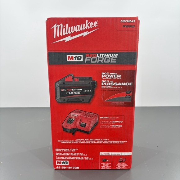 Milwaukee 18V FORGE 12.0 Ah Battery + Rapid Charger REDLITHIUM 48-59-1813GB NEW